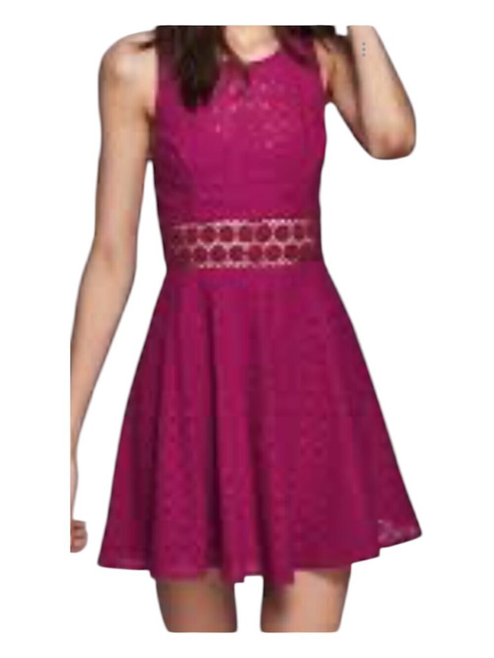 Free People 4 Magenta Crochet Lace Fit & Flare Mini Dress Sleeveless Cottagecore